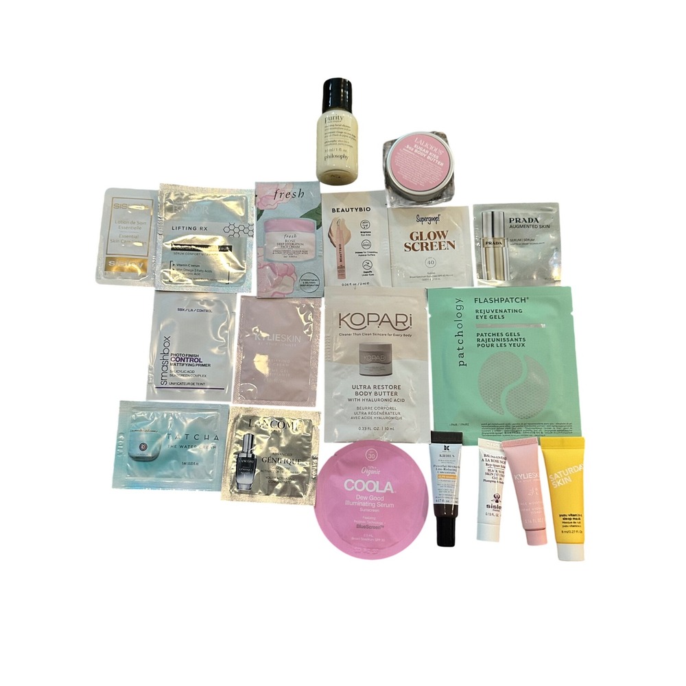 18pc Luxury Skincare Sample Lot Tatcha Lancome Sisley Prada Supergoop Kiehls